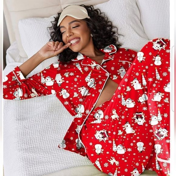 Ekouaer Xmas Pajama Set NWT Women's XXL xmas trees, reindeer, snowman, snowflake - Picture 1 of 13